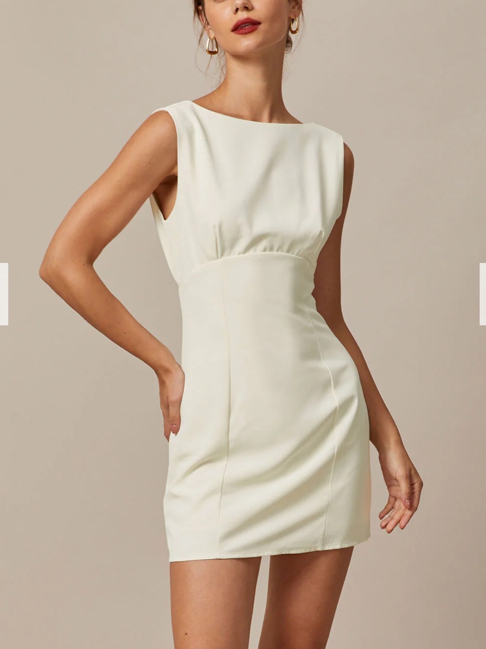 The Beige Boat Neck Back Bowknot Mini Dress